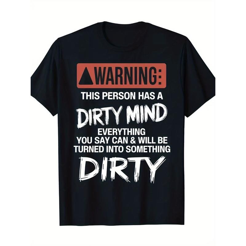 Edgy Humor Graphic T-Shirt - 100% Cotton Machine Washable Unisex Tee with Bold "Warning Dirty Mind" Print, Funny Easter Gift for Men Women Parents Friends, Funny Tshirts