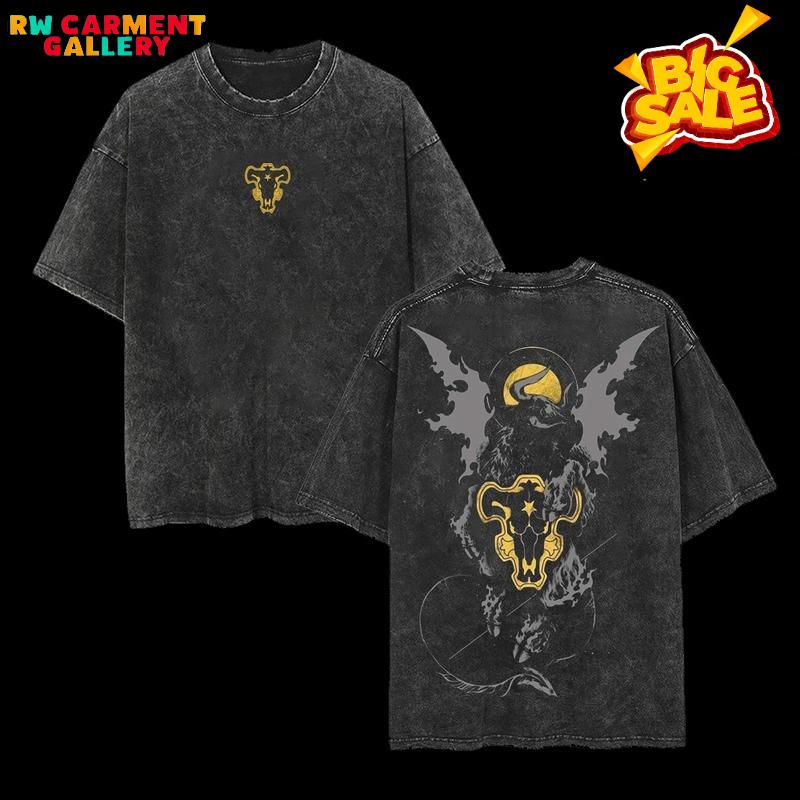 Retro Heavy Limited Black Bull - Black Clover Anime Double Printed Vintage Oversized Washed Tee Unisex Oversize Anime Manga Washed Heavyweight Cotton T-shirt, Gift For Anime Fan, Anime Lover TikTokShopBlackFriday