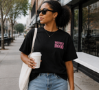"Motherhood" Double-Sided Print T-Shirt – 100% Cotton, Black, Loose-Fit, Mother's Day Themed Short-Sleeve Tee for Moms