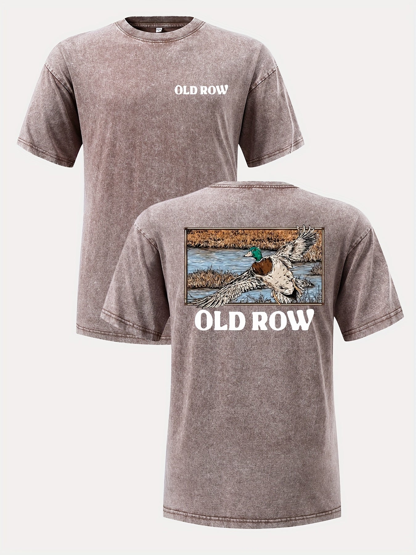 OLD ROW Men'S 230g Washed Vintage Street T-Shirt | Double-Sided Duck Hunting Pattern, Drop Shoulder Loose Fit, Breathable, Crew Neck, Comfortable Casual Wear for All Seasons