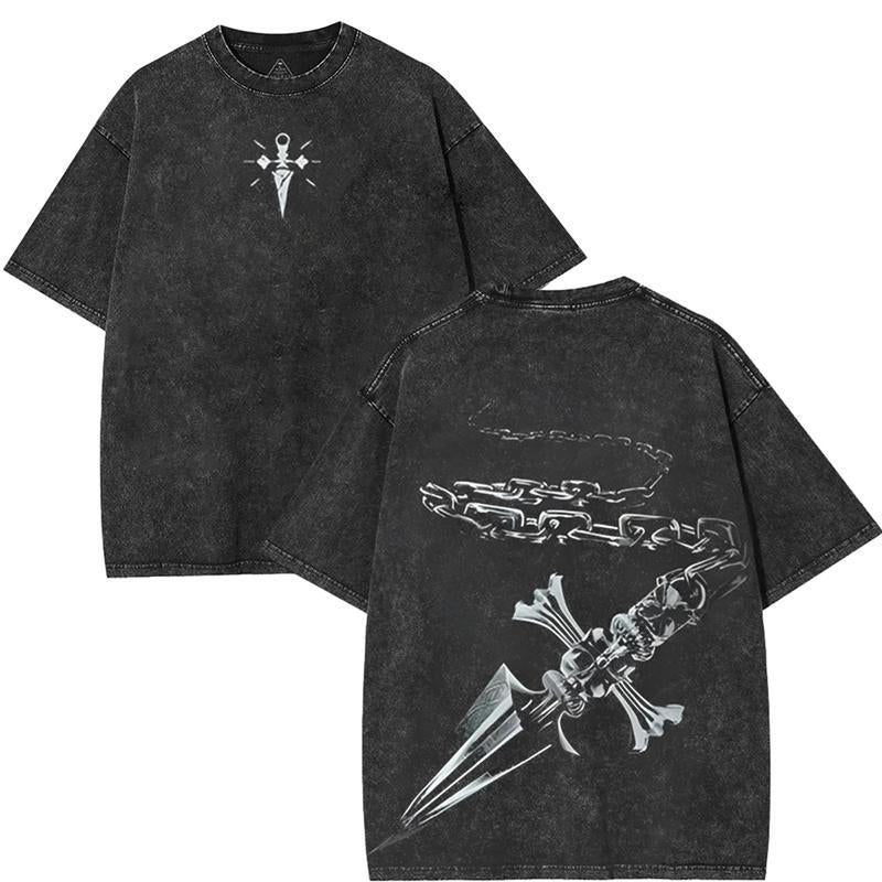 Hunter x hunter HXH Kurapika chain of judgement v3 Anime Manga Game Double Printed Acid Washed Tee T-Shirt Fit graphic tee Top Womenswear