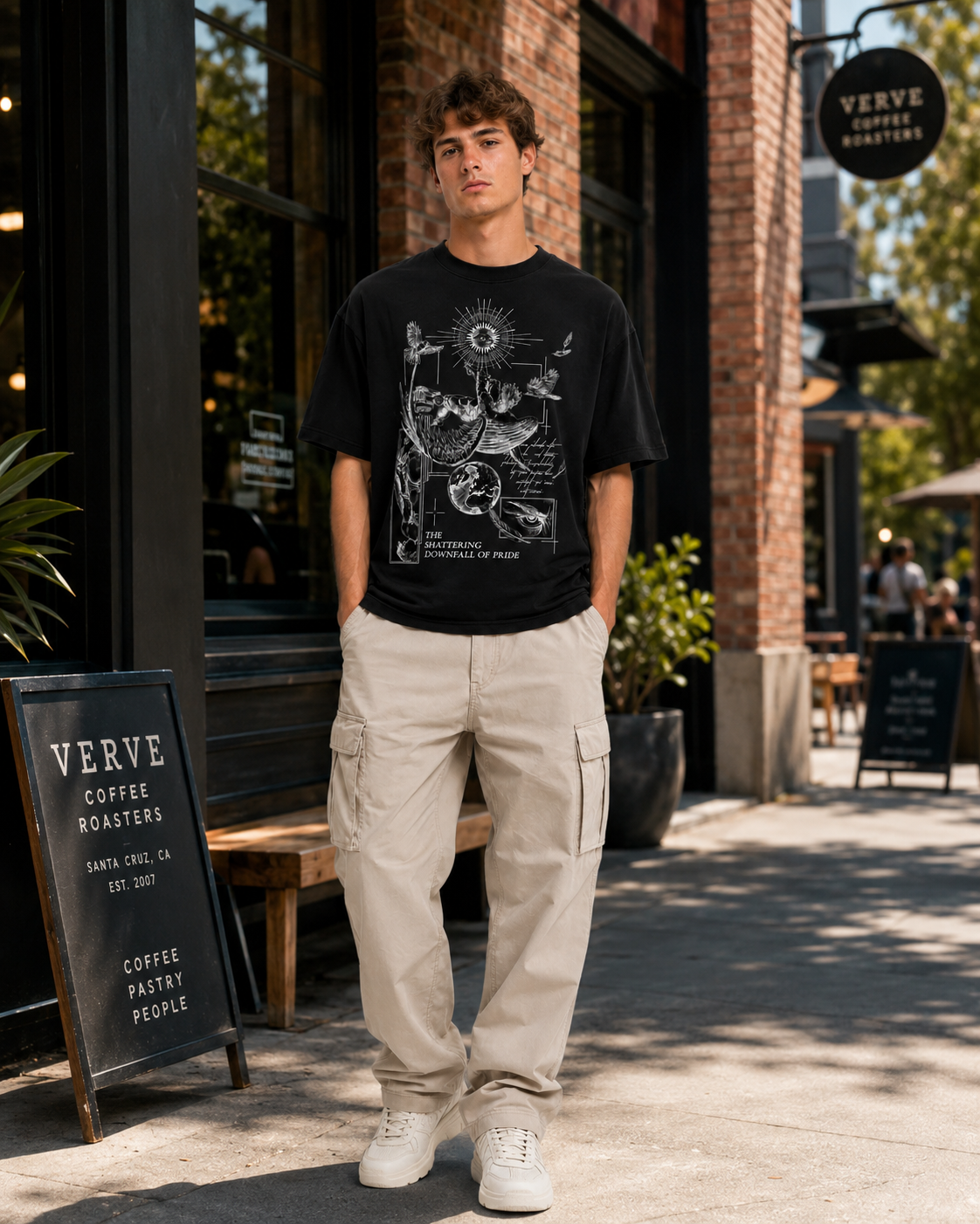Vintage-Washed Black T-Shirt – "Fallen Angel" (Ancient Greek Sculpture Graphic) – Dark Gothic/Wasteland Aesthetic – Unisex Loose-Fit Streetwear Tee