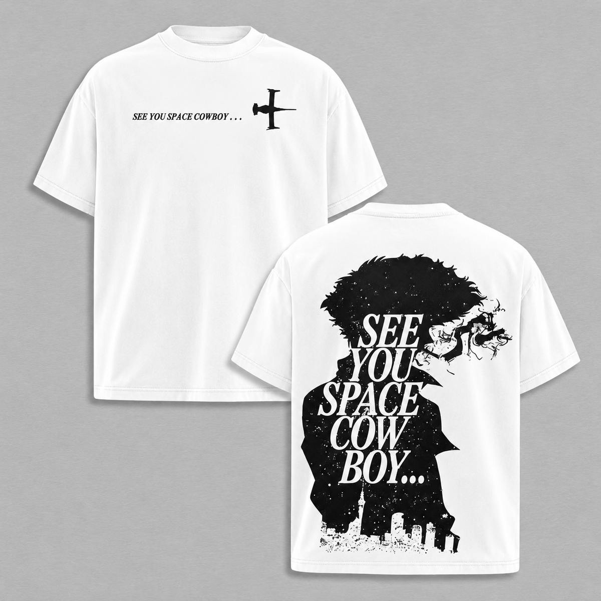 Space Cowboy Washed Distressed T-Shirt, American Retro Classic Anime Style, Oversized Loose Fit, Couple Short-Sleeve Shirt