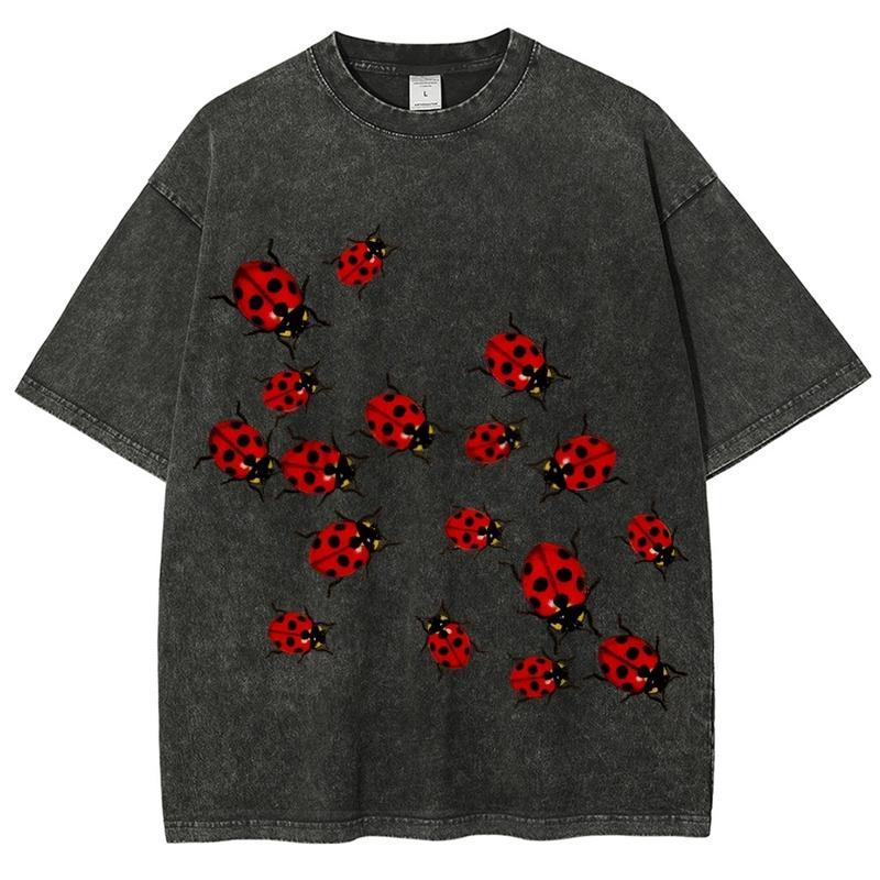 Ladybugs Unisex Vintage Washed Shirt, Graphic Tee, Unisex Fashion, Full Color, Full Size, For Men, For Women
