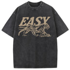 Washed T-shirt - Easy Tiger T-shirt - Casual round neck, long sleeves, pattern design, multiple colors to choose from, suitable for both men and women - Top