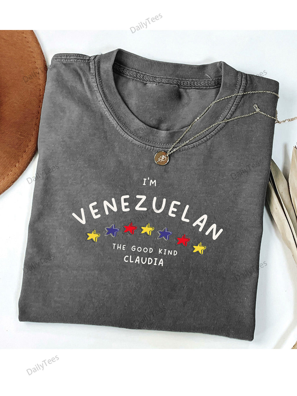Men'S Vintage Washed T-Shirt - Heavyweight 230gsm Retro Graphic Tee with "I'm Venezuelan" & "The Good Kind Claudia" Slogan - Casual Round Neck Shirt for Everyday &