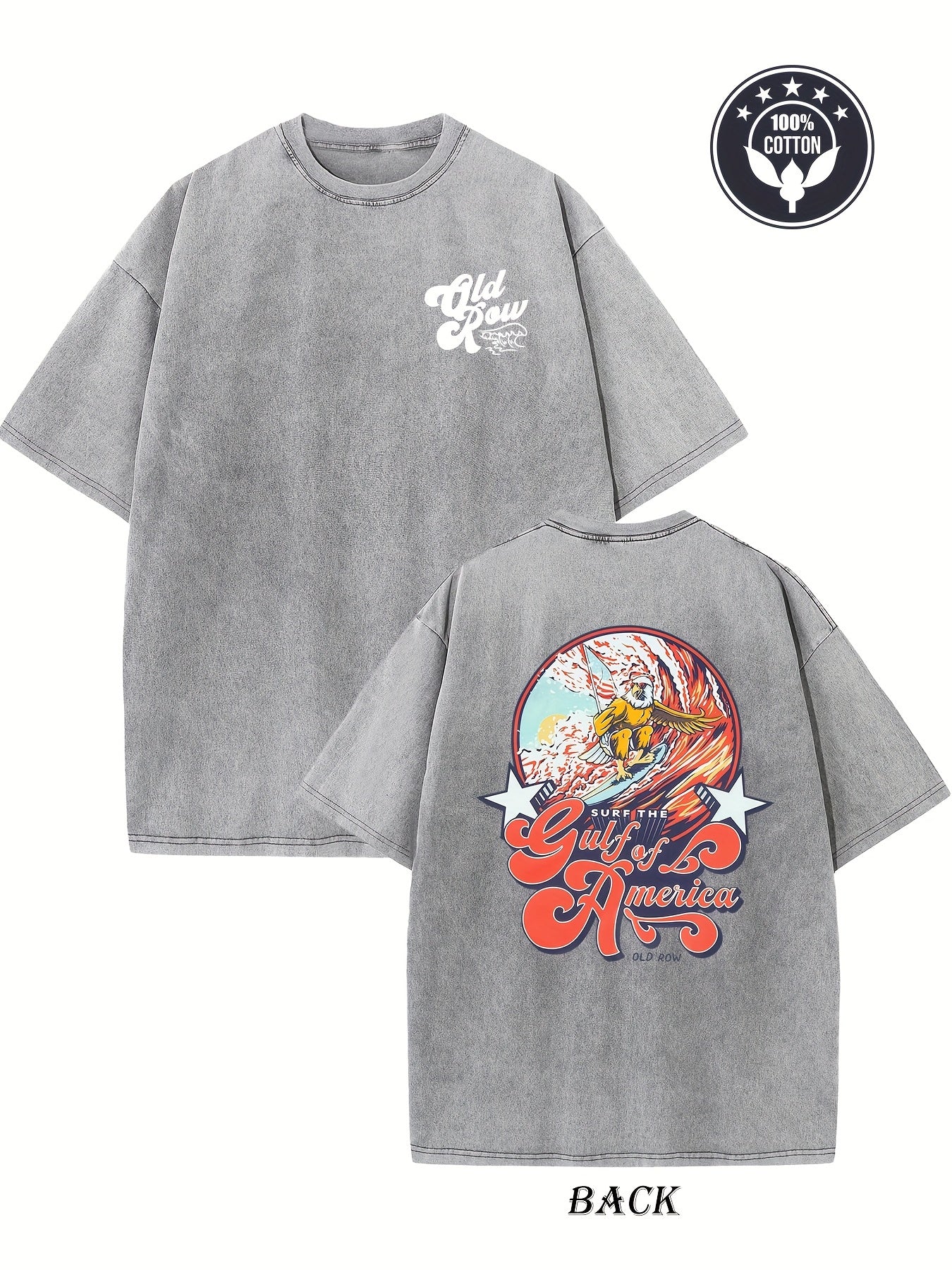 Men's & Unisex Vintage "OLD ROW SURF THE GULF OF AMERICA" T-Shirt - Heavyweight 230gsm 100% Cotton, Double-Sided Surf & Gulf Coast Print, Drop Shoulder Relaxed Fit Casual Streetwear Tee