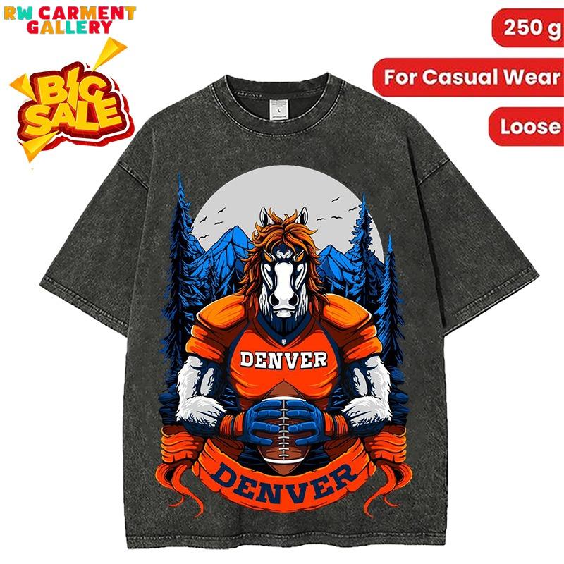 Washed T-shirt Denver Football Men's T-Shirt women's and men's tops TikTokShop Black Friday