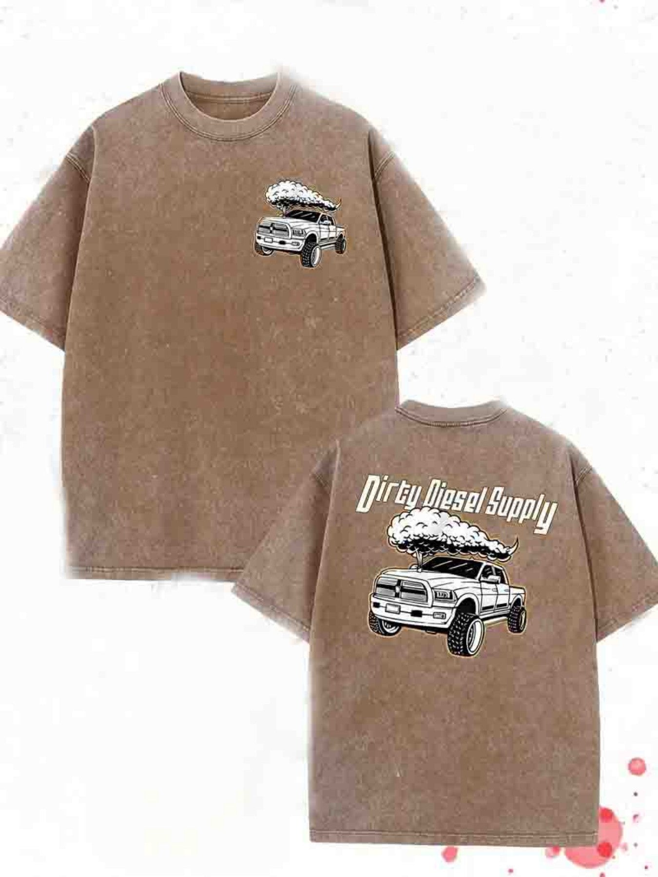 230G Heavyweight Men's "Dirty" Graphic Print T-Shirt with Vintage Truck Design - Double-Sided Washed, Round Neck Regular Fit Short Sleeve Tee for All-Season Casual Outdoor Hiking & Holiday Gifts