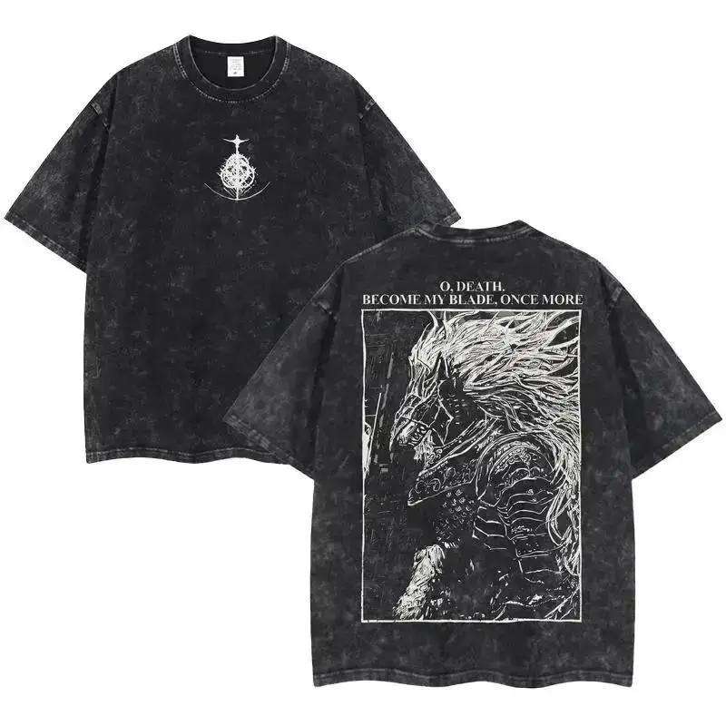 Vintage-Washed Short-Sleeve T-Shirt | Elden Ring: Maliketh, the Black Blade (Double-Sided Graphic Print) – Unisex Oversized Fit