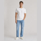 Men's white pure cotton crew-neck T-shirt—a versatile wardrobe essential.