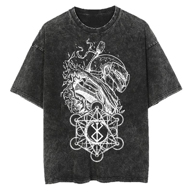 Men Hip Hop Streetwear Washed Tshirt Vintage T-Shirt Men Summer Japanese Anime Graphic Print T Shirt Cotton  Tees Menswear Top