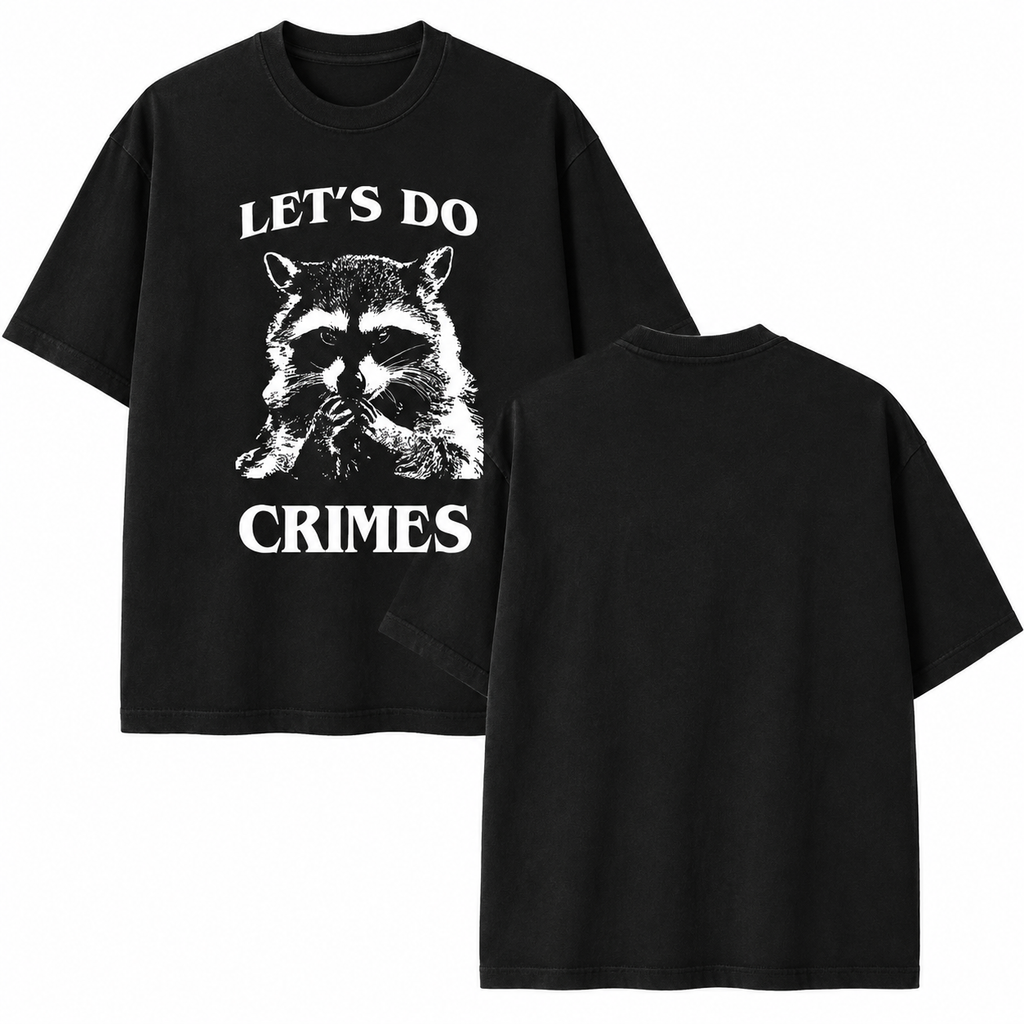 Heavyweight Cotton Oversized T-Shirt – Washed & Distressed Finish with Fun Raccoon Meme Print – American-Style Humorous Streetwear Top