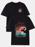 Men's casual sports T-shirt 180g pure cotton oversized Christmas themed humorous pattern printed top fashionable versatile top men's T-shirt breathable and sweat absorbing fabric spring and summer short sleeved printed T-shirt