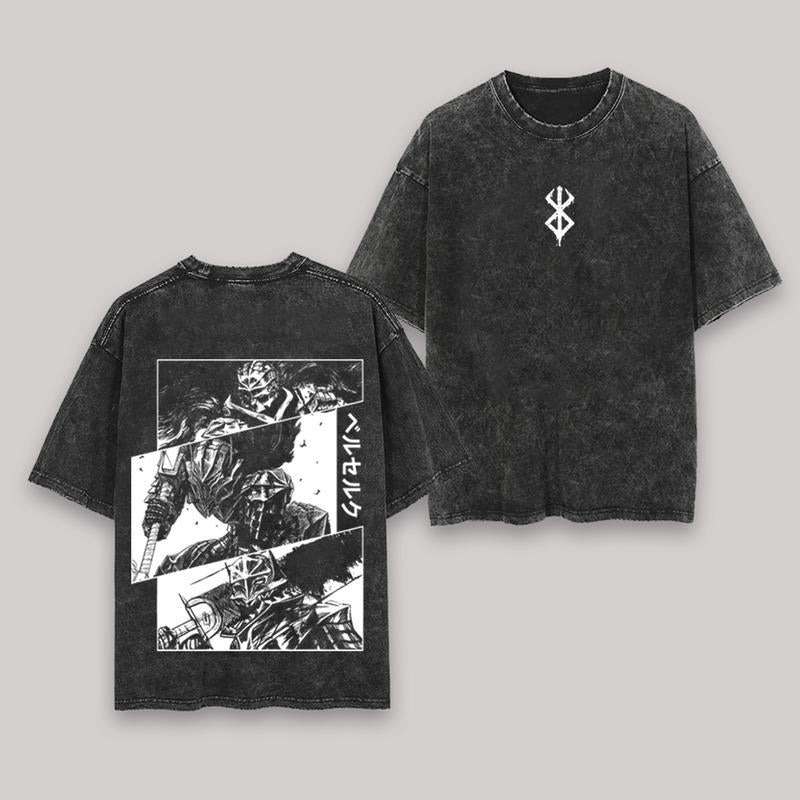 Berserk Black Swords Knight Unisex Oversize Anime Manga Washed Heavyweight Cotton T-shirt, Gift For Anime Fan, Anime Lover