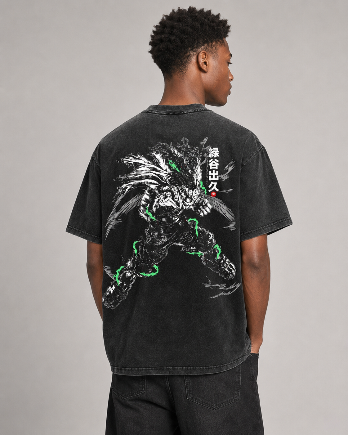 Vintage-Wash Oversized Short-Sleeve T-Shirt | My Hero Academia (Izuku Midoriya) Double-Sided Anime Print – Unisex