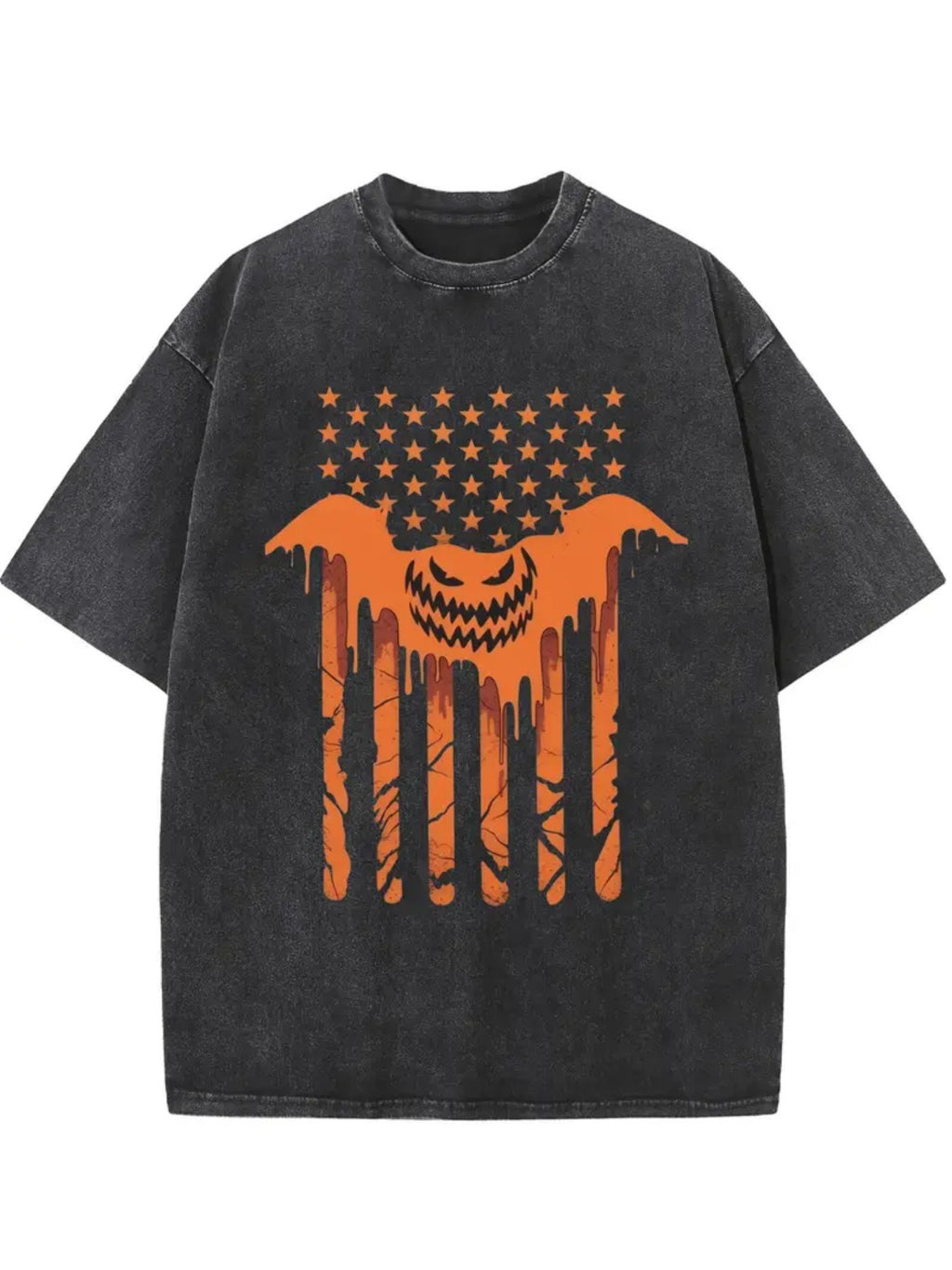 Men'S Heavyweight 100% Washed, Black, Vintage Print, Loose Drop Shoulder Street Style Top | Soft Distressed Texture, All-Season Casual Commuting Essential, Daily Wear, Comfortable Fabric, Loose Fit, Urban Style