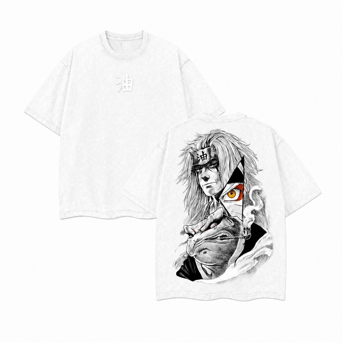 Vintage-Wash Short-Sleeve T-Shirt | Naruto Jiraiya & Toad Double-Sided Graphic Print (Unisex Oversized Fit)