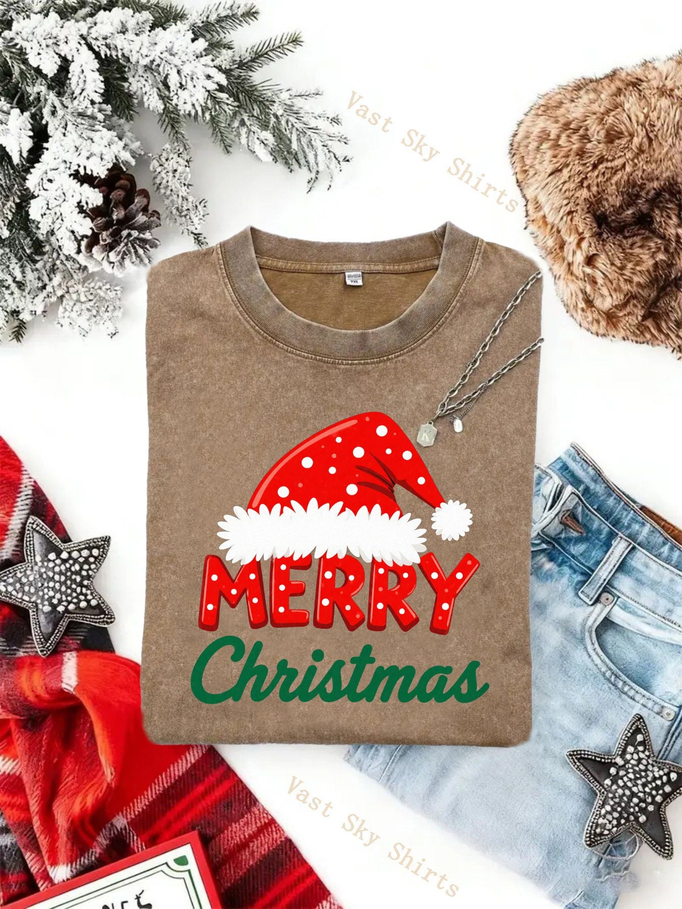 Y2K Retro Vintage Christmas T-Shirt Compatible for Church Worship - Washed Cotton Short Sleeve with Merry Christmas Print, Unisex Casual Holiday Party Outfit, Winter Warmth (Regular/Loose Fit) - Year-Round Wear & Machine Washable