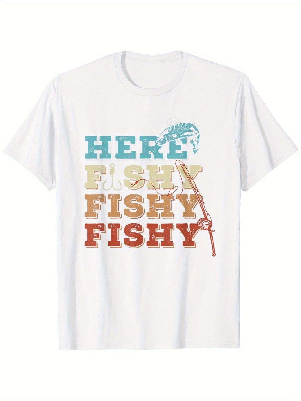 Men's Casual 100% Cotton T-Shirt with Geometric Fish Graphic & "HER FISHY FISHY" Text - Short Sleeve Round Neck Tee, Machine Washable, All-Season Comfort, Sizes S-XXXL, Fishing Enthusiast Apparel | Fashionable Casualwear | Breathable Fabric, Fishing Shirt
