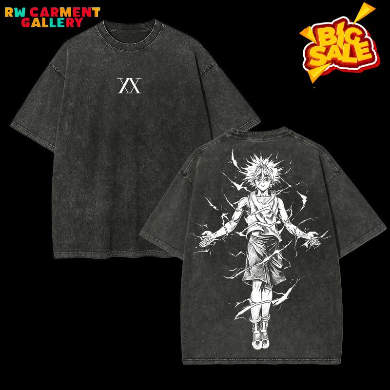Retro Heavy Limited "Killua Zoldyck" Hunter x Hunter Anime Double Printed Vintage Oversized Washed Tee Unisex Oversize Anime Manga Washed Heavyweight Cotton T-shirt, Gift For Anime Fan, Anime Lover TikTokShopBlackFriday