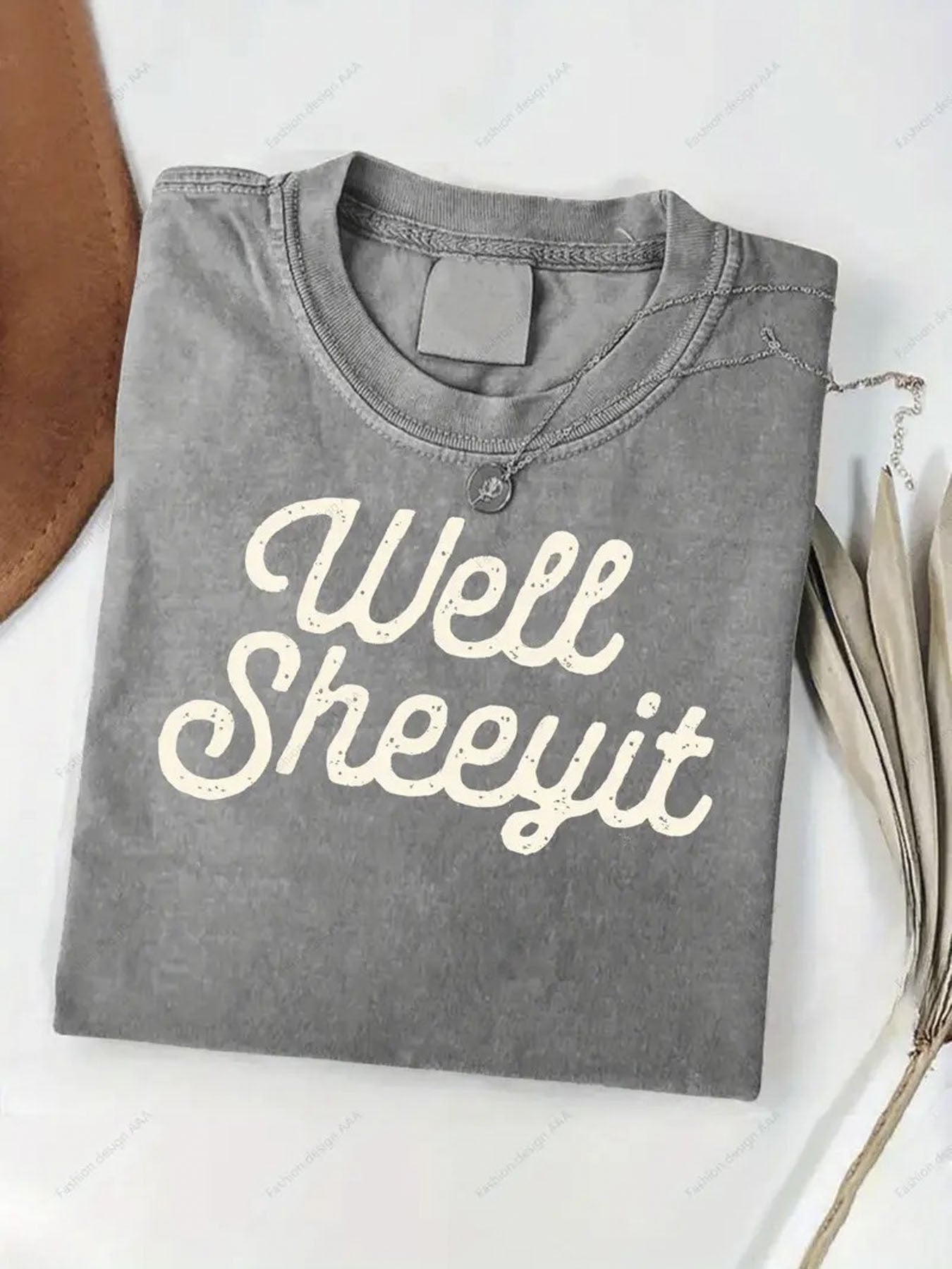 Men'S Heavyweight 230gsm Batik T-Shirt - "Well Sheeyit" Graphic Print, Brown with Lettering, Round Neck Casual Summer & Outdoor Wear, Machine Washable All-Season Fit, Ideal Holiday Gift for Men