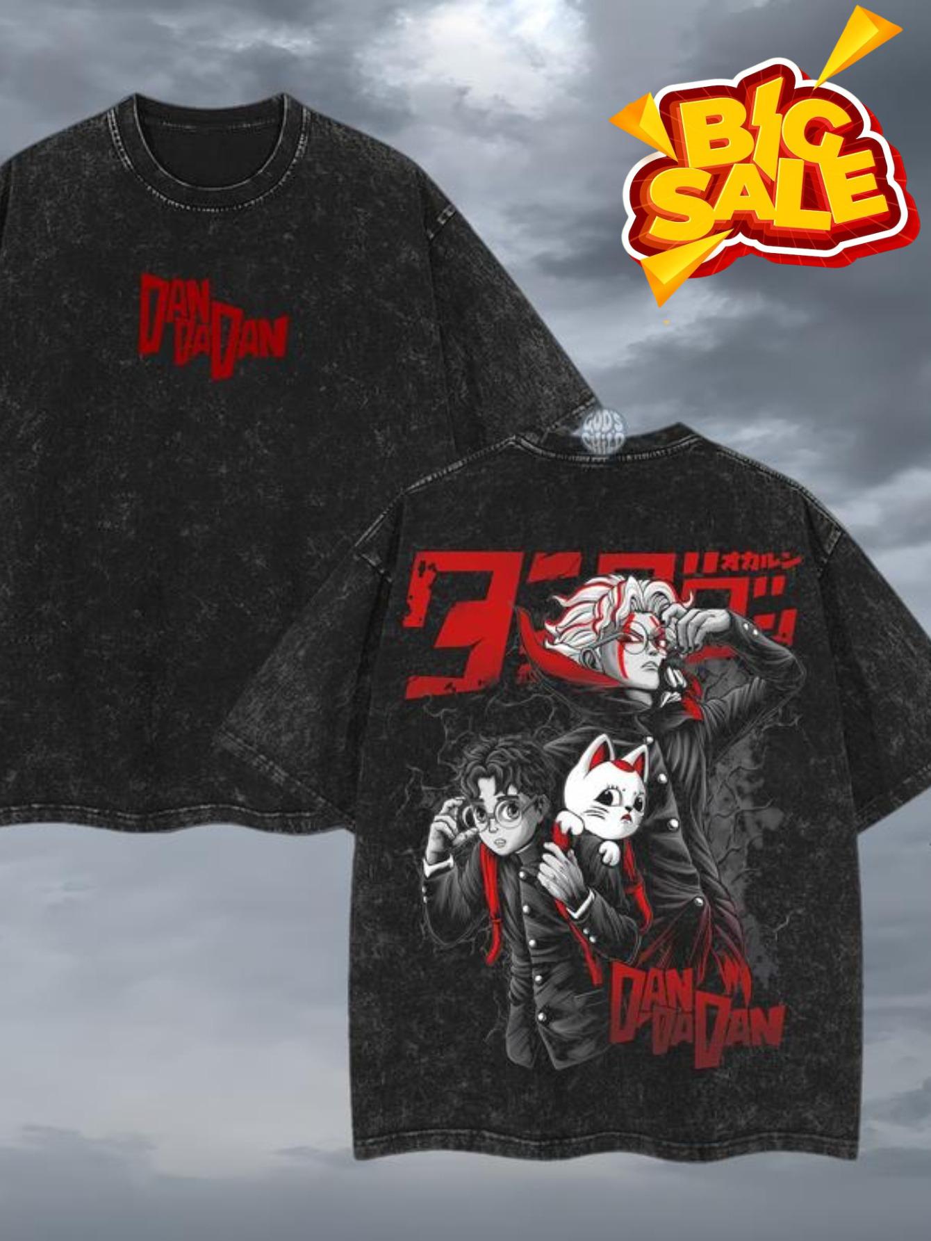 Men's Anime T-Shirt - Black & Red Double-Sided Print, Soft Washed Cotton, Summer Convention Casual Top