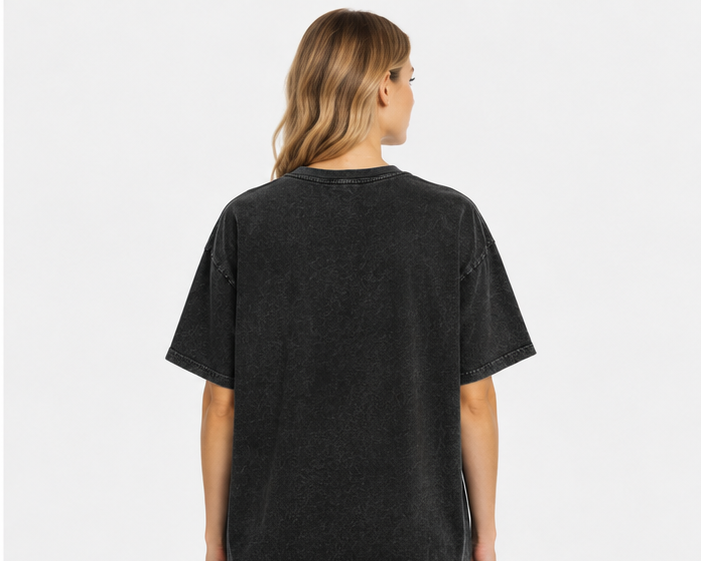 "Hour of the Wolf" Women's Vintage-Wash Oversized Drop-Shoulder T-Shirt – Dark Retro Style with Portrait & Text Graphic