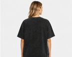 "Hour of the Wolf" Women's Vintage-Wash Oversized Drop-Shoulder T-Shirt – Dark Retro Style with Portrait & Text Graphic