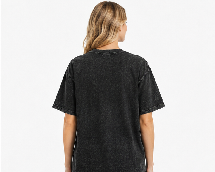 Women's Black Acid-Wash Short-Sleeve T-Shirt – Crew Neck Top with "NO MEASURING CUP" & Philippine Flag Hand Gesture Graphic