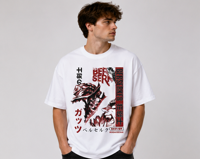 Acid-Washed Vintage-Style *Berserk* (Guts/Berserker Armor) Graphic Tee – Heavyweight, Oversized, Dark Anime Aesthetic – Unisex Retro T-Shirt