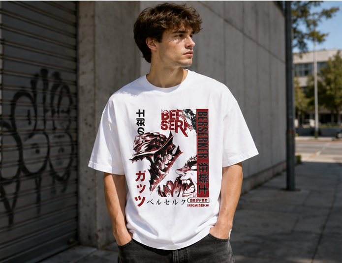 Acid-Washed Vintage-Style *Berserk* (Guts/Berserker Armor) Graphic Tee – Heavyweight, Oversized, Dark Anime Aesthetic – Unisex Retro T-Shirt